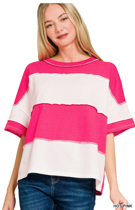 New Zenana Hot pink stripe White Size S Short Sleeve Blouse