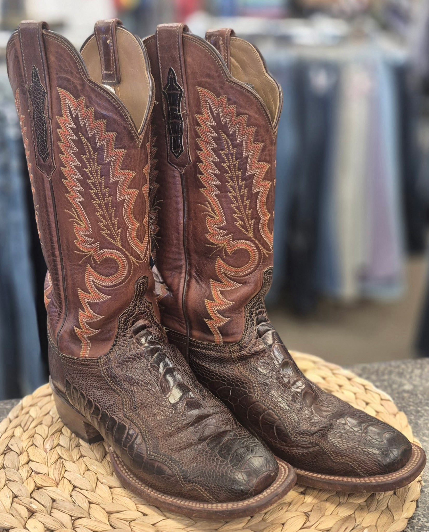Pre-owned LUCCHESE Dark brown Orange Trim Size 6.5 Designer Boot