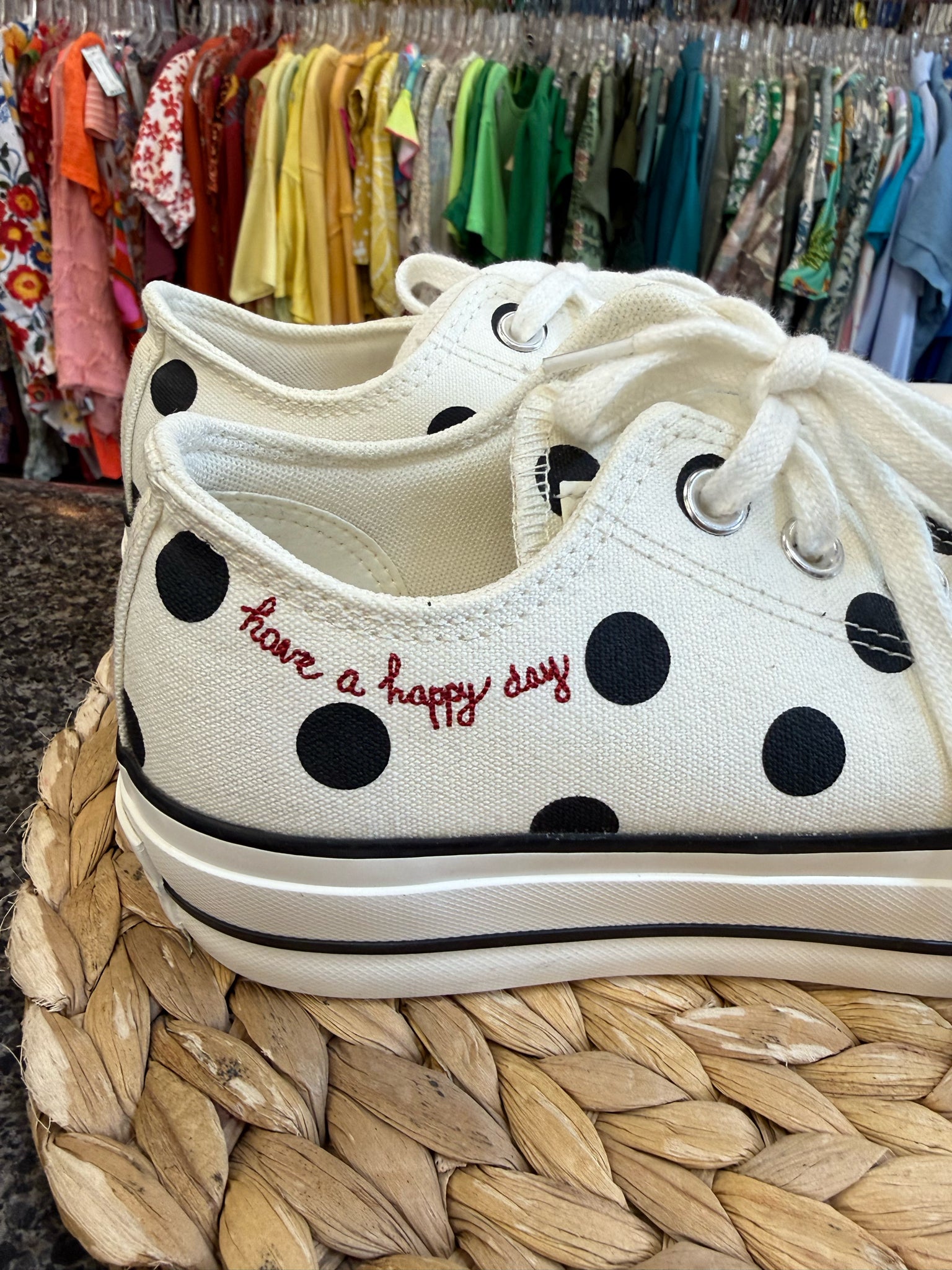 Pre-owned CONVERSE White Black Polka Size 7.5 Designer Sneaker