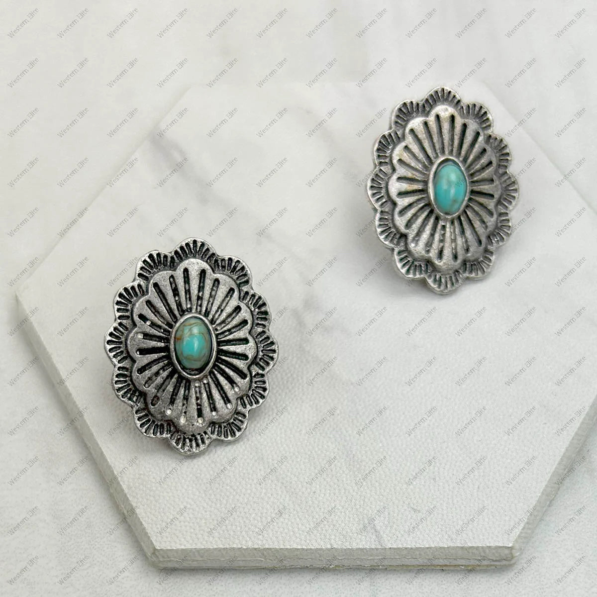 New WESTERN PEWTER Turquoise Earring