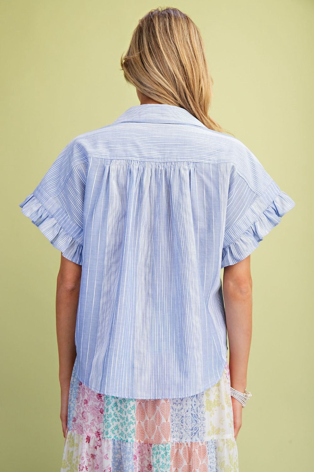 New EASEL Light blue stripe White Size S Short Sleeve Blouse