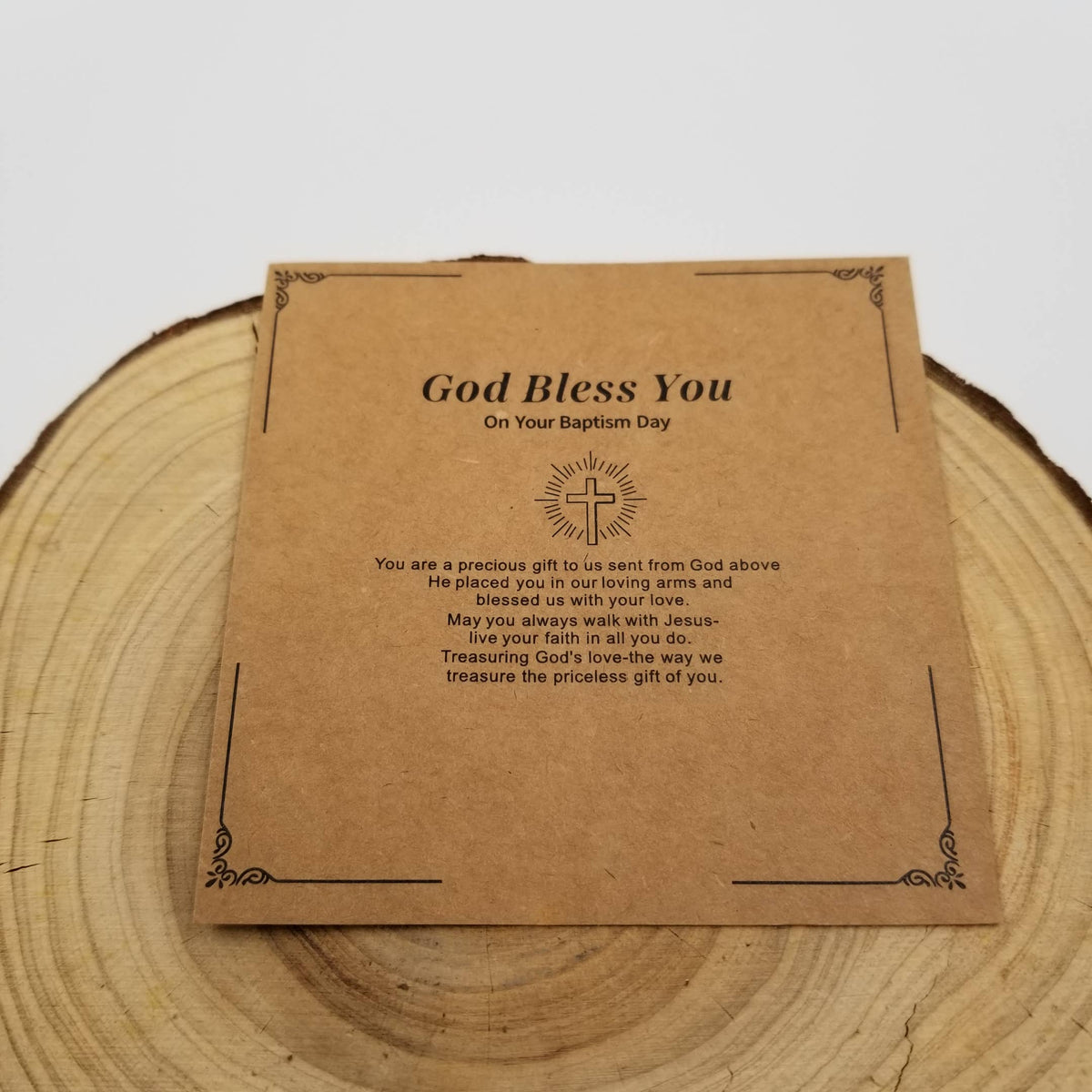 Natural Stone Cross Jesus Bracelet With Blessing Card
