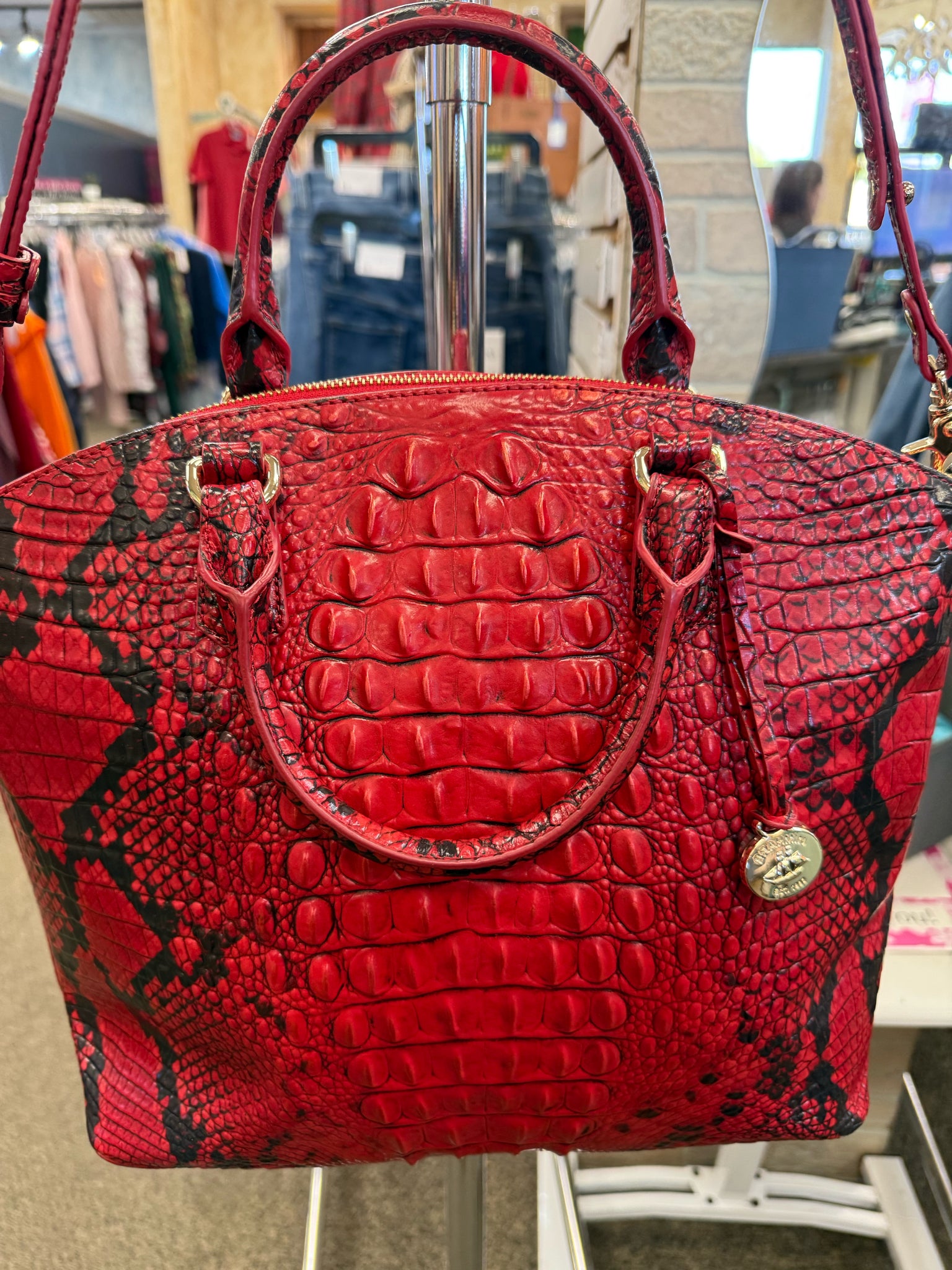 Pre-owned BRAHMIN Red animal Black Animal Crossbody Designer Purse