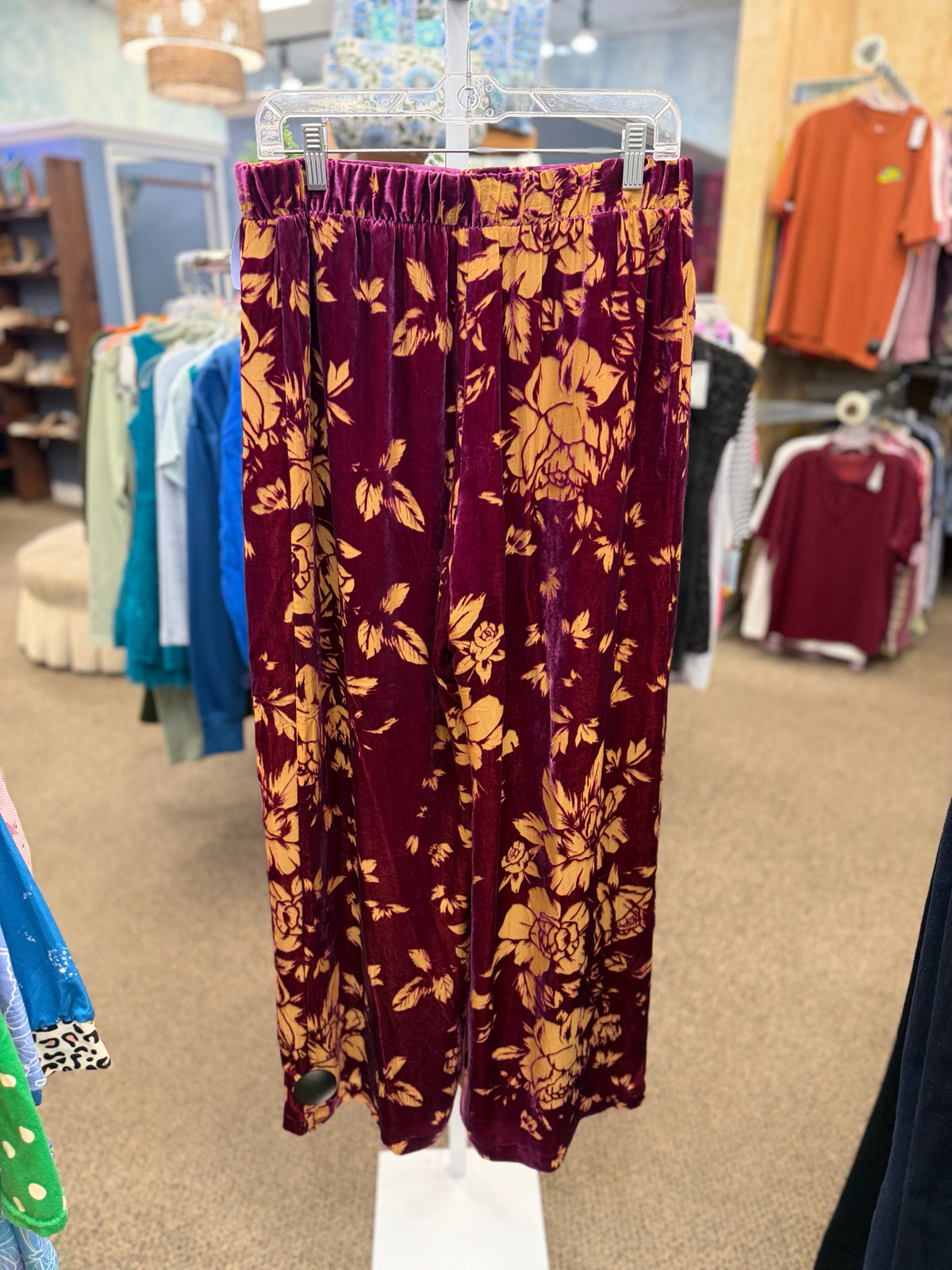 Pre-owned JOHNNY WAS Purple Gold Print Size 8 Pants