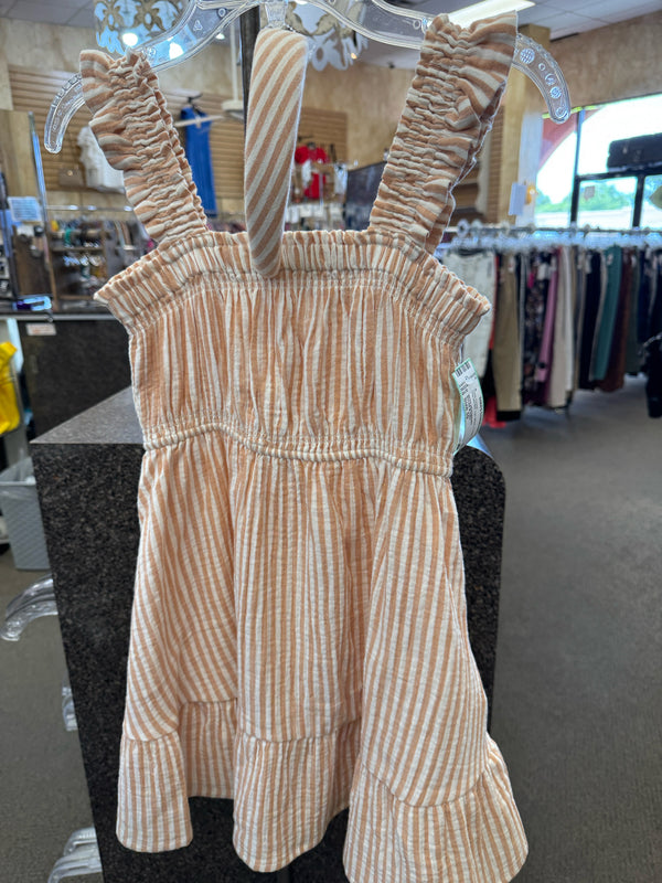 Pre-owned RYLEE & CRU Tan stripe Cream GIRLS SZ: 10 Sleeveless Girls Dress