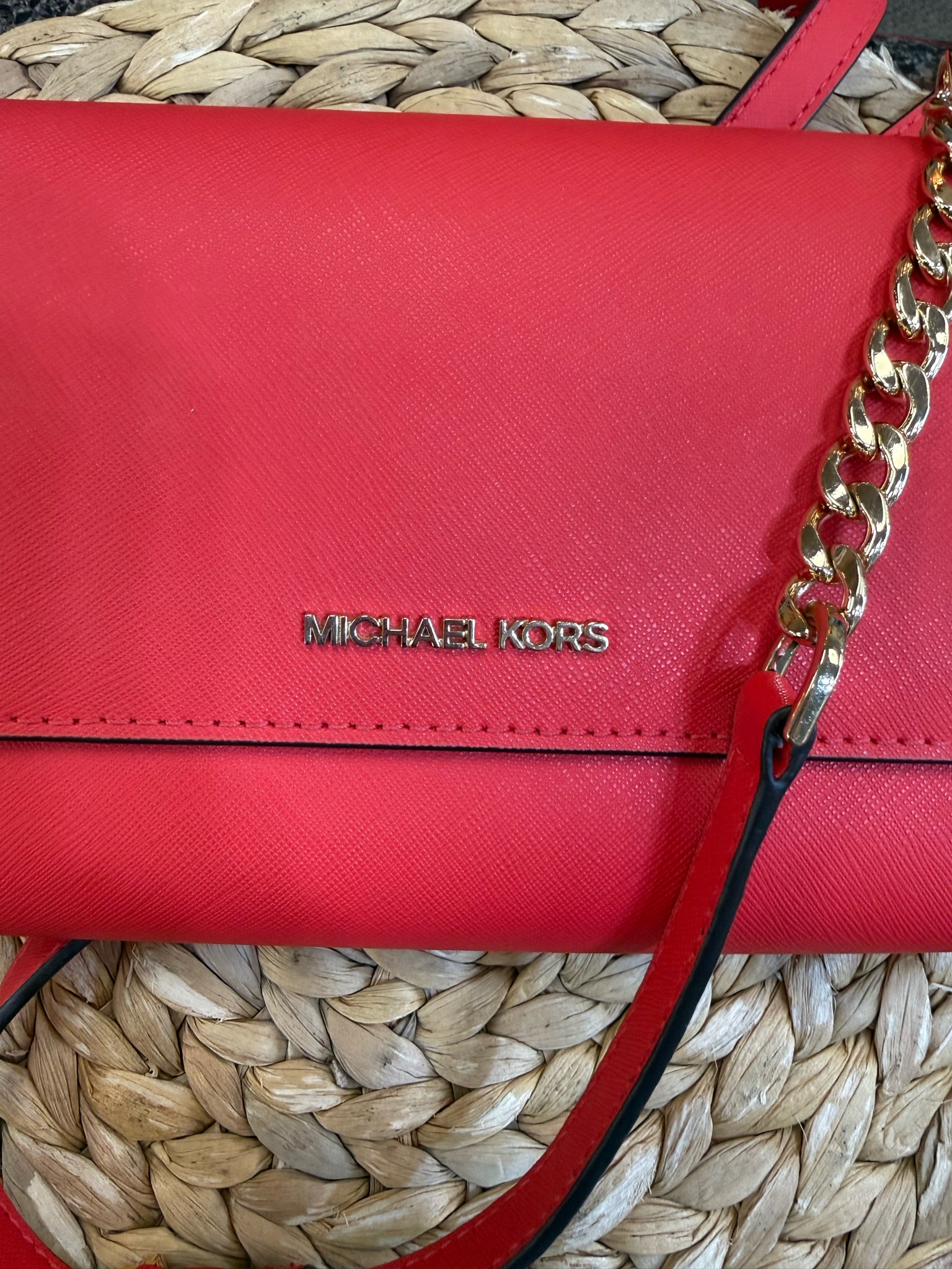 Pre-owned MICHAEL KORS Red Gold Shoulder Designer Purse