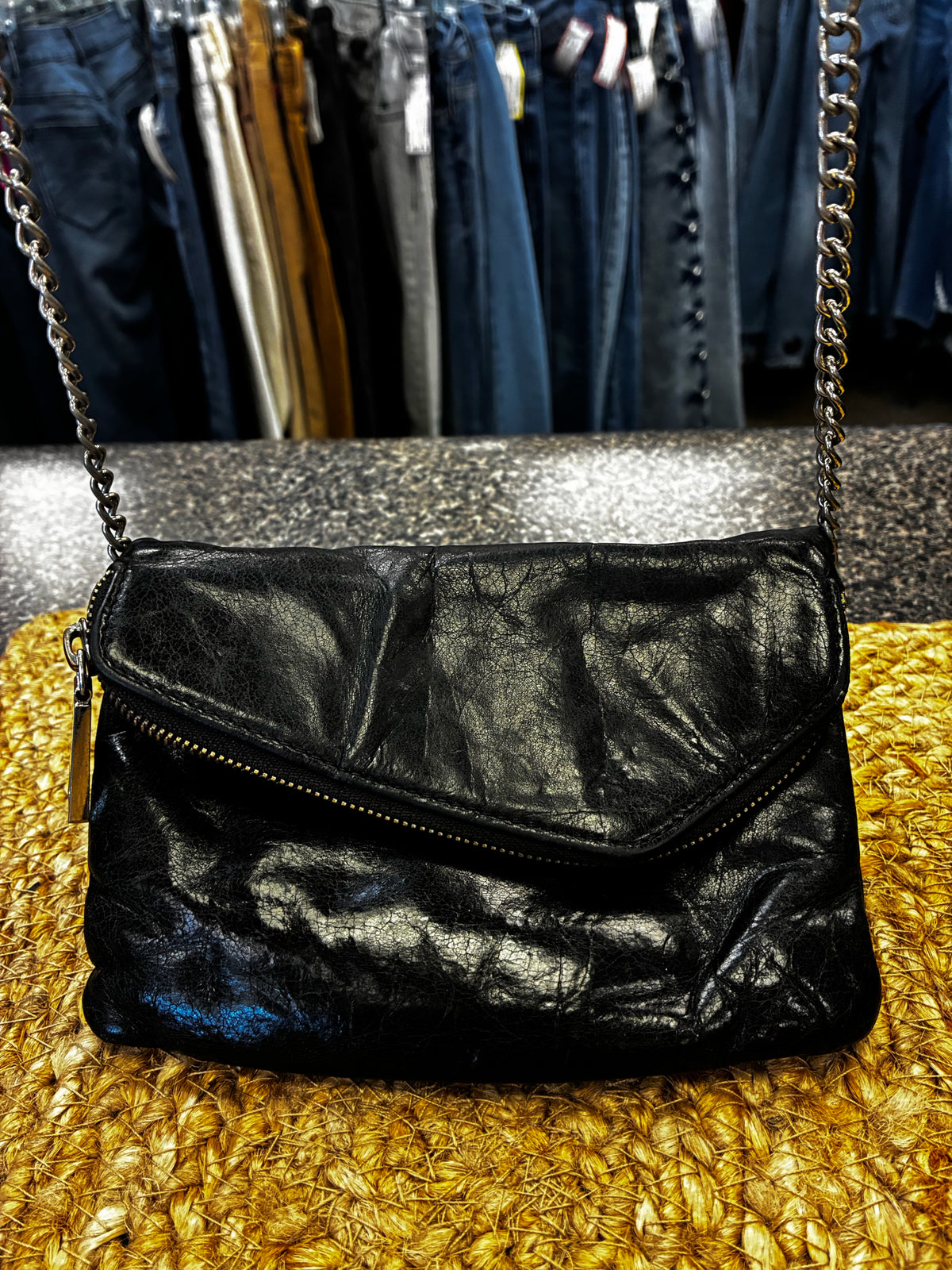 Pre-owned HOBO Black Silver Trim S Crossbody Purse