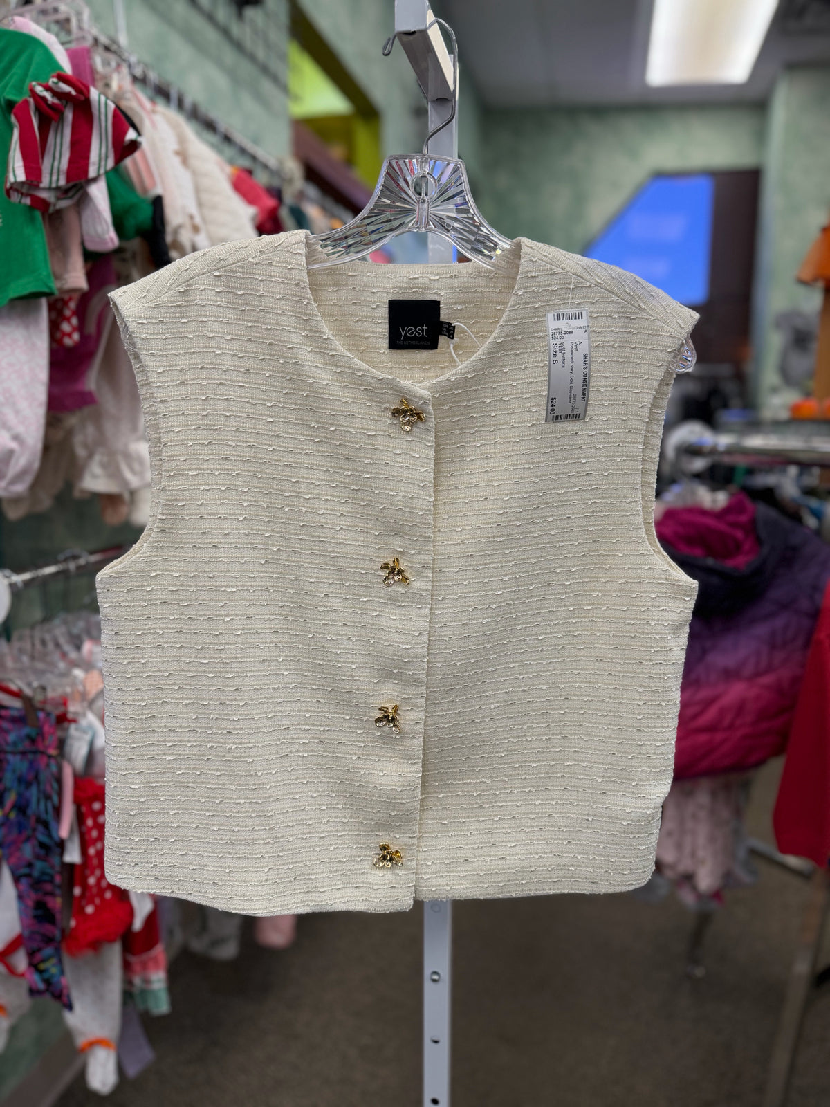 Pre-owned YEST Ivory Gold Size S Sleeveless Vest