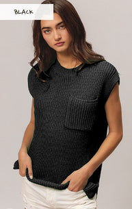 New BIBI Black Size S Cap Sleeve Sweater