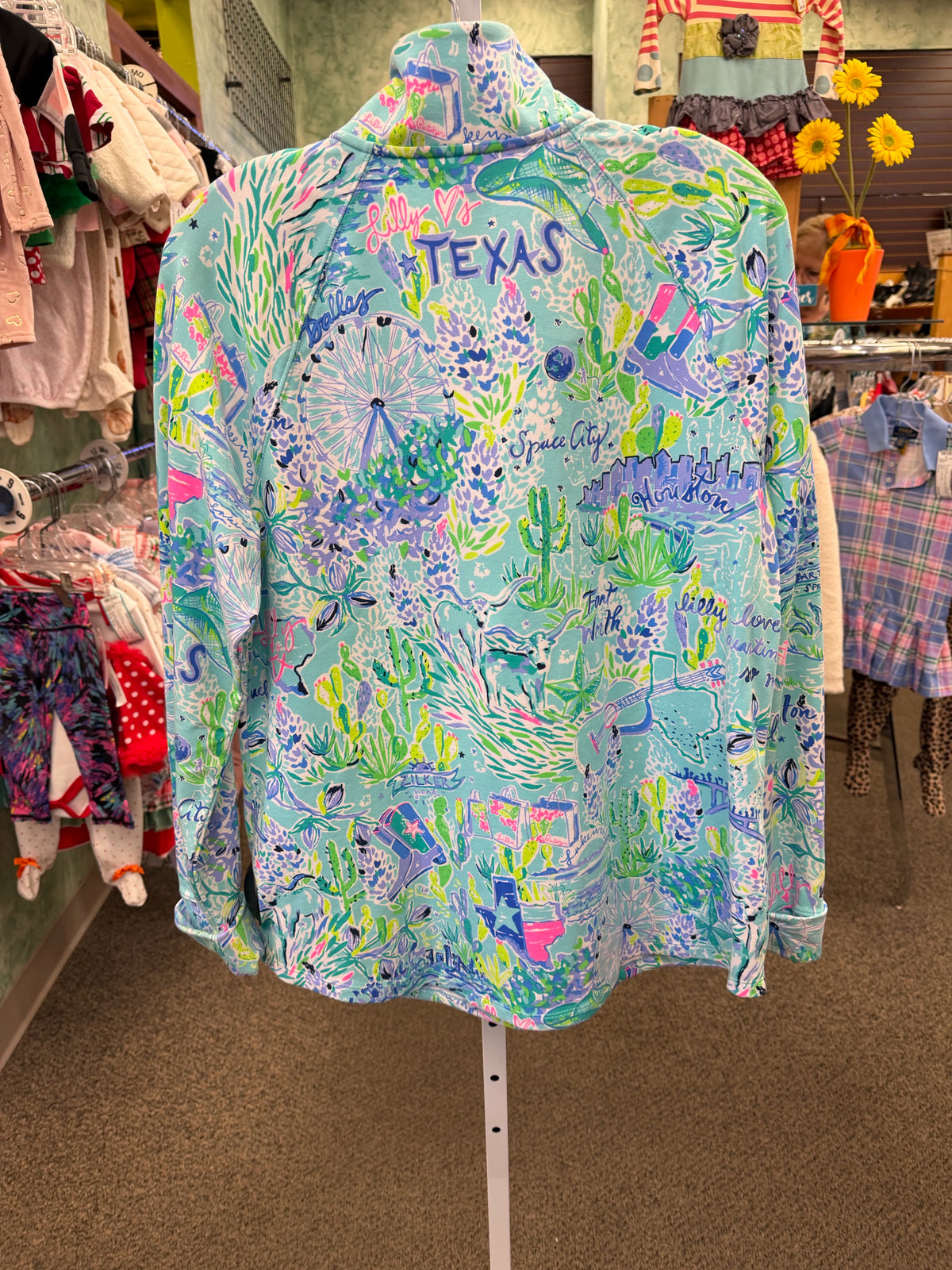 Pre-owned LILLY PULITZER Teal Multi Print Size L Long Sleeve Pullover