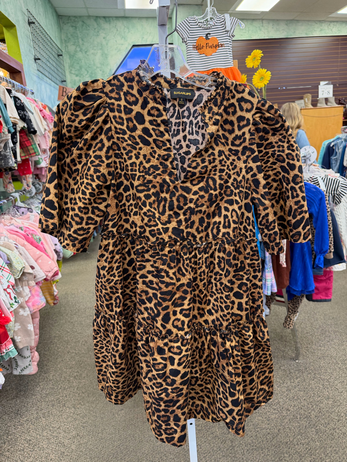 Pre-owned SUGARLIPS Light brown Black Animal Size 6 Short Sleeve Dress