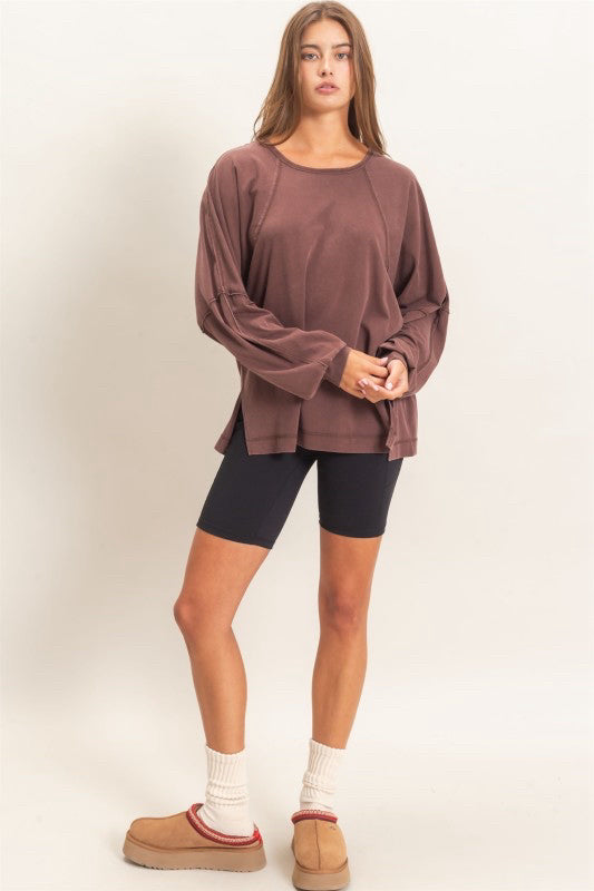 New DOUBLE ZERO Dark brown Size: S Long Sleeve Blouse