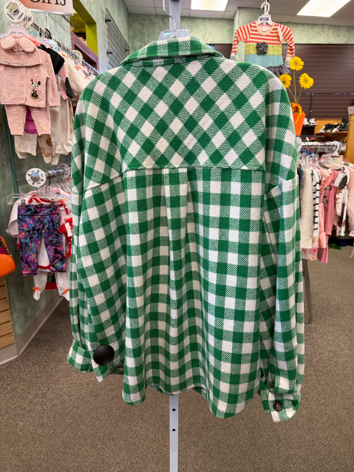 Pre-owned Perfectly Priscilla Off white Green Plaid Size 3X Long Sleeve Shacket