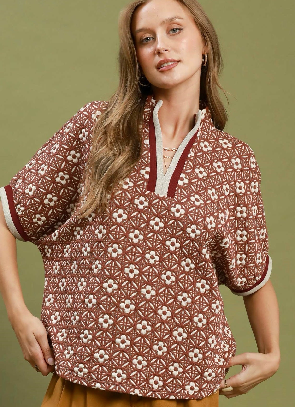 New UMGEE Rust floral Cream Size: S Short Sleeve Blouse