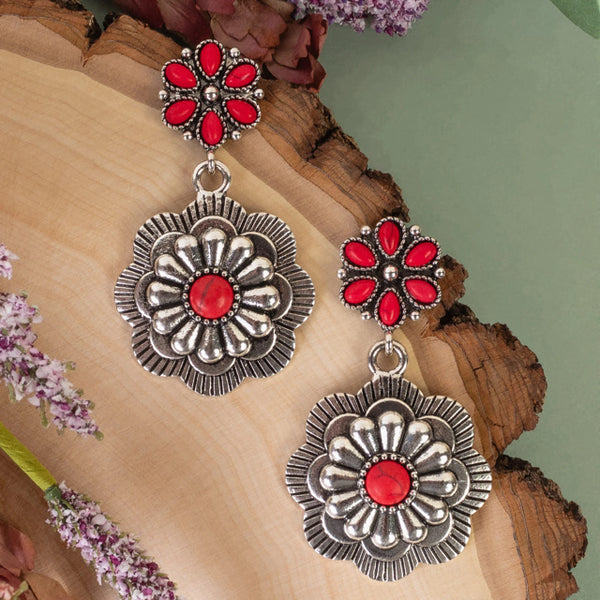 New YF Red Silver Earring