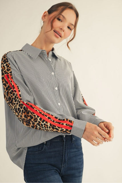 New JODIFL Black pinstripe Size S Long Sleeve Blouse