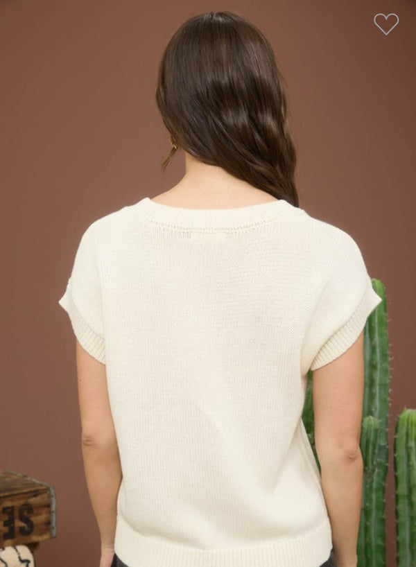 New BLU PEPPER Cream Size S Short Sleeve Sweater