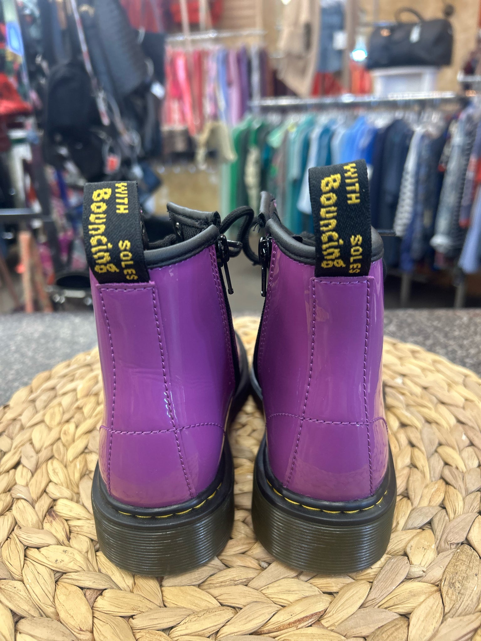 Pre-owned DR MARTENS Purple Black Trim Shoe Size 1 Girls Boot