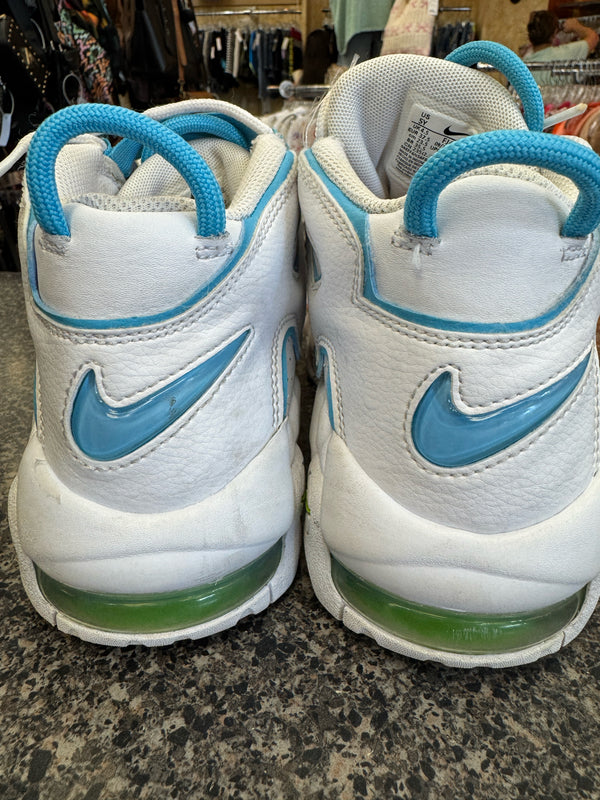 Pre-owned NIKE White Turquoise Shoe Size 4.5 GIRLS Designer Sneaker