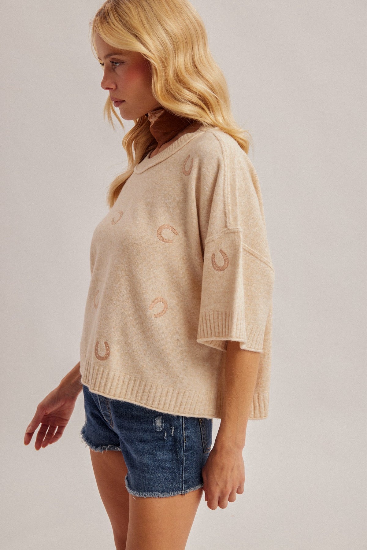 New HEM & THREAD Cream Size S Short Sleeve Sweater