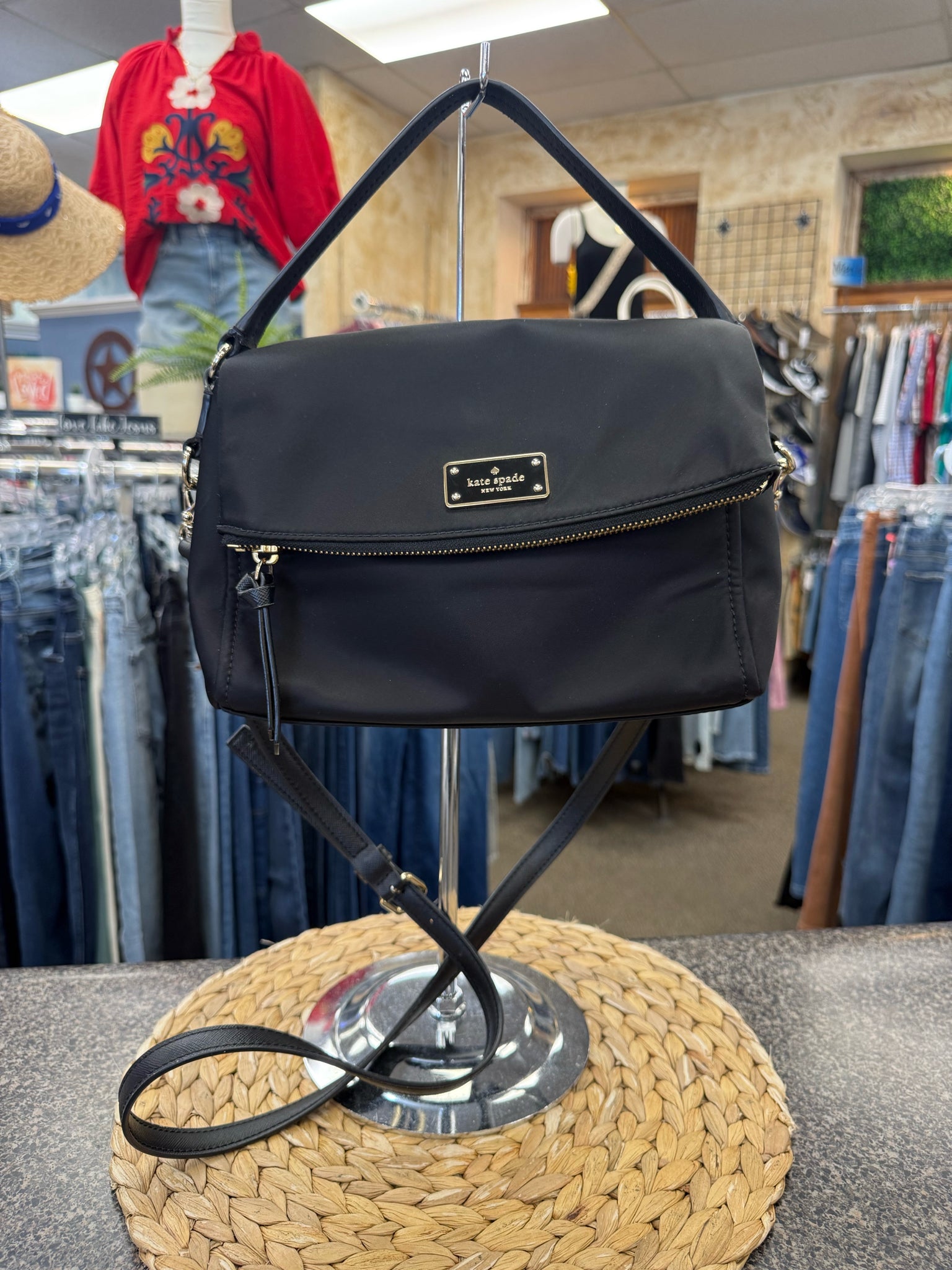 Pre-owned KATE SPADE Black Gold Trim Crossbody Designer Purse