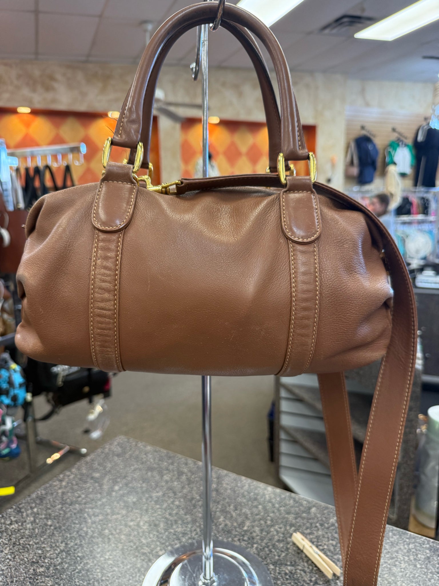 Pre-owned GUCCI Light brown Gold Trim Crossbody Designer Purse