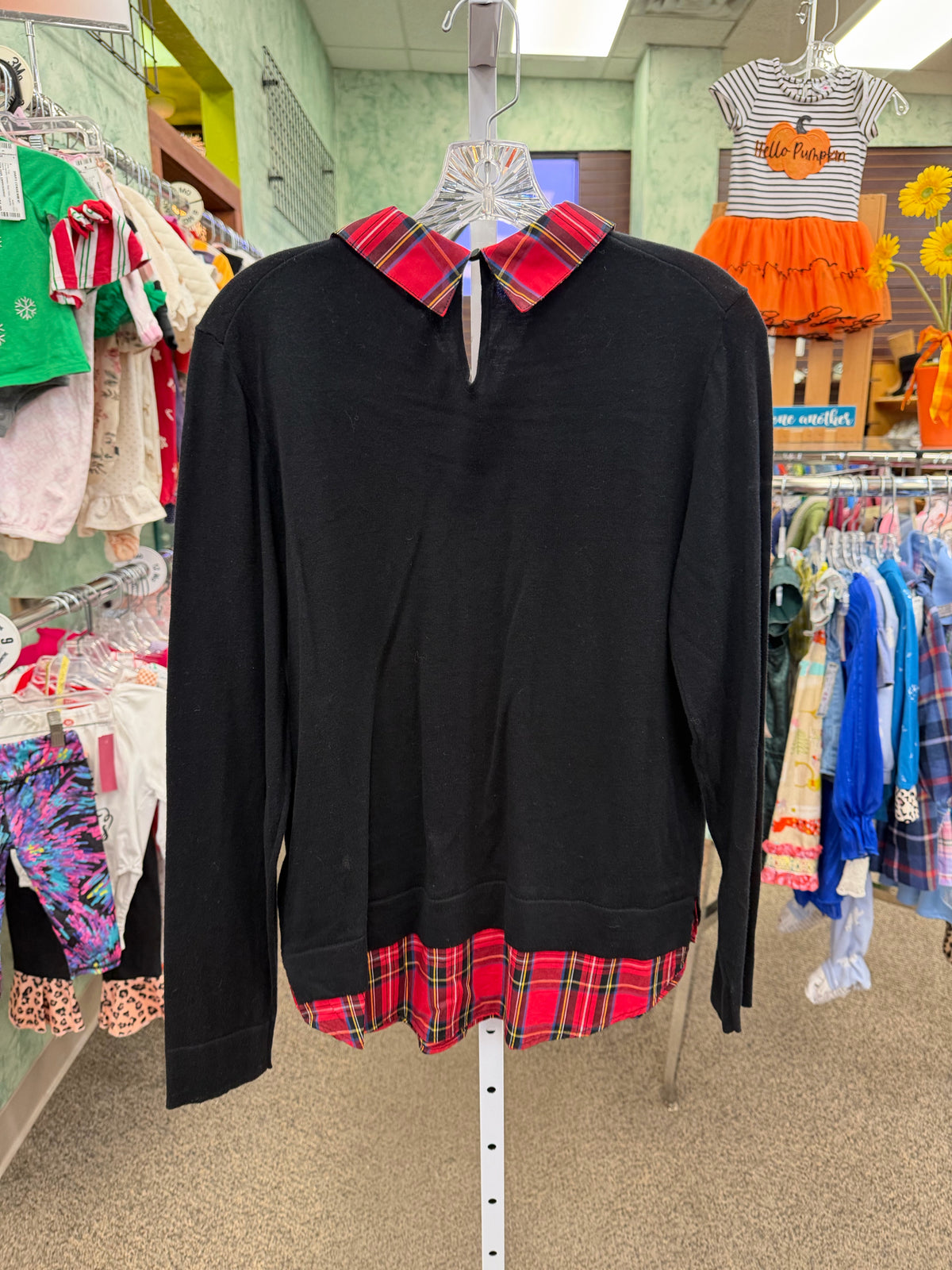 New with Tag J CREW Black Red Plaid Trim Size: M Long Sleeve Blouse