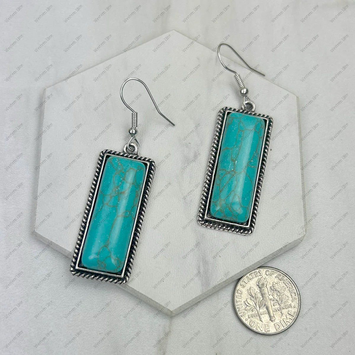 New WESTERN Turquoise Silver Trim Earring
