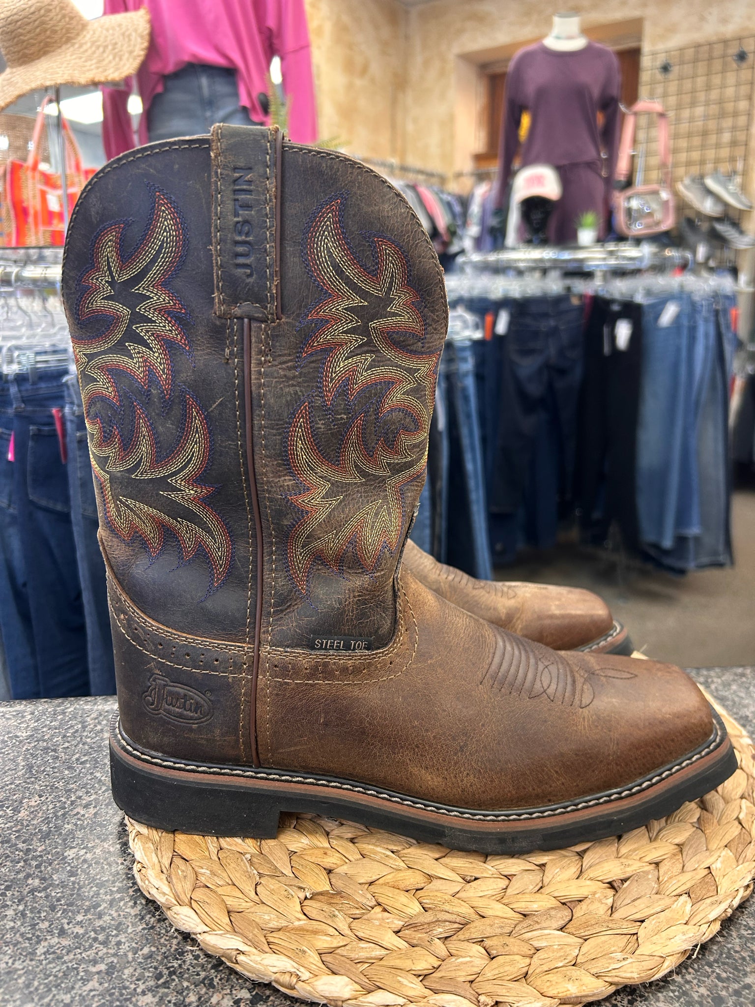 New with Tag JUSTIN Brown Multi Trim SHOE SIZE 12 Mens Designer Boot