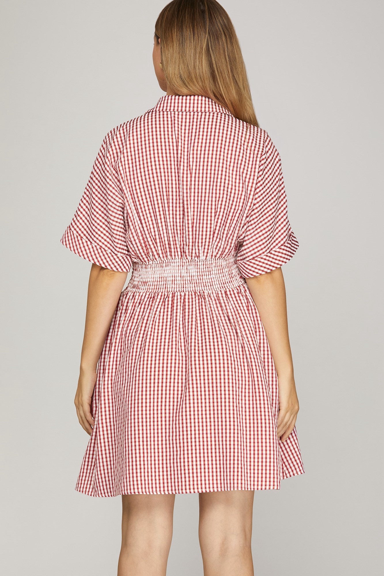 New SHE + SKY Red check White Size Small Short Sleeve Dress