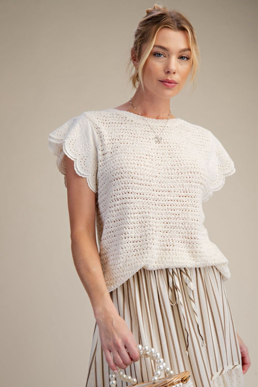 New EASEL Cream Size S Short Sleeve Sweater