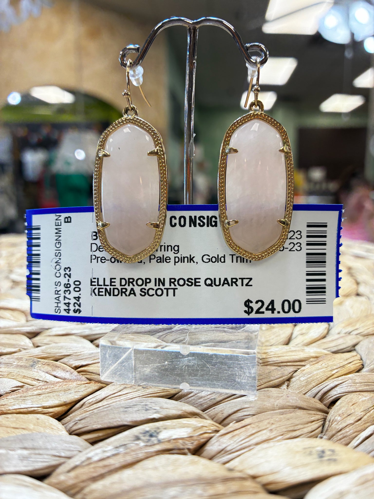 Pre-owned KENDRA SCOTT Pale pink Gold Trim Designer Earring