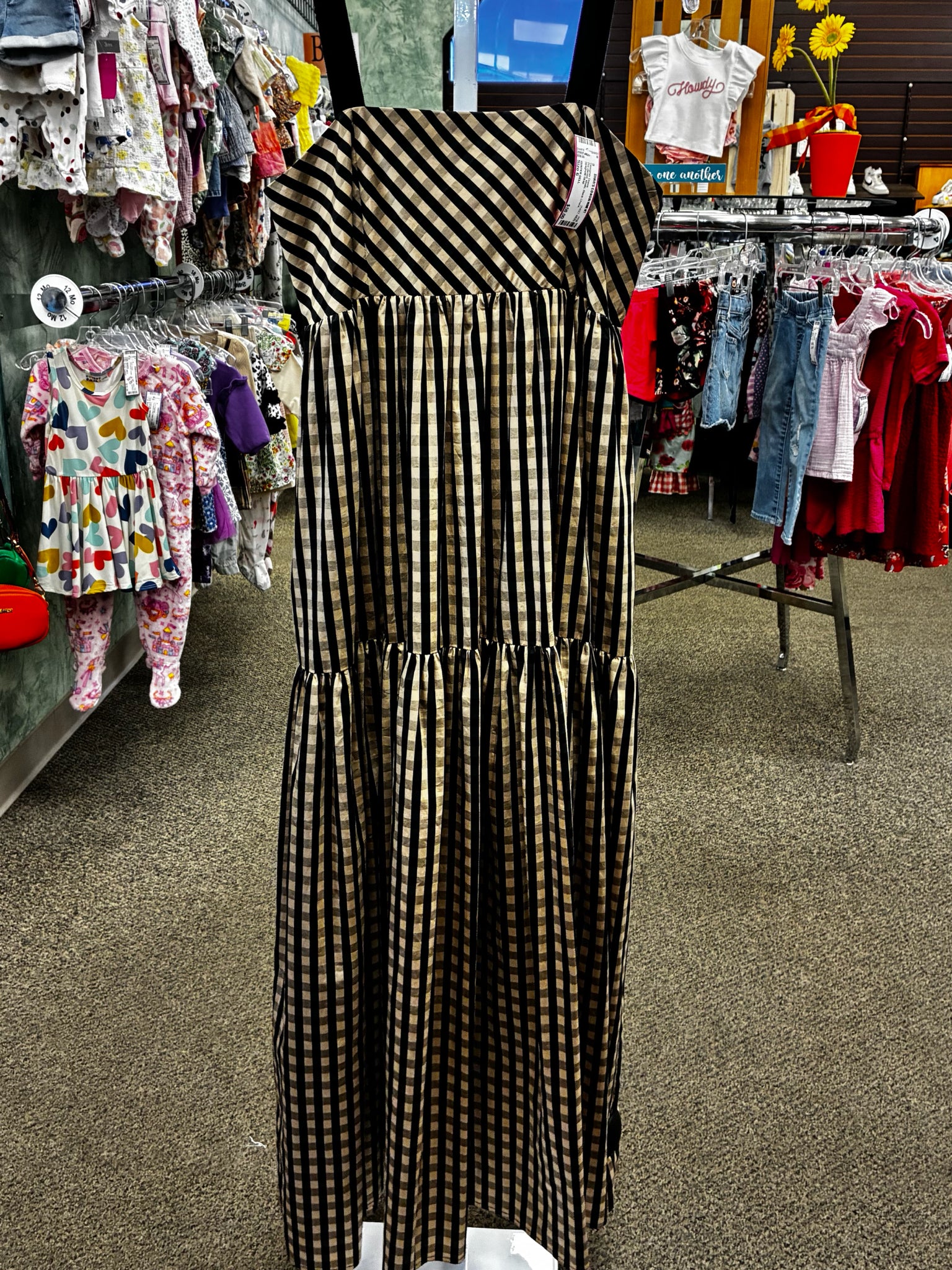 Pre-owned HUNTER BELL Khaki Black Check Size 6 Spaghetti Strap Designer Dress