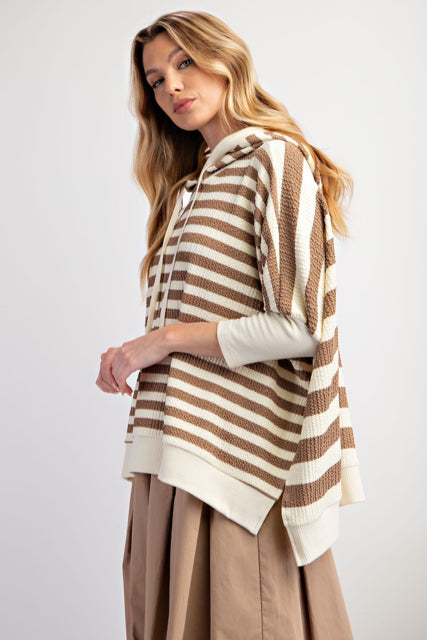 New EASEL Mocha Cream Stripe Size S Hoodie