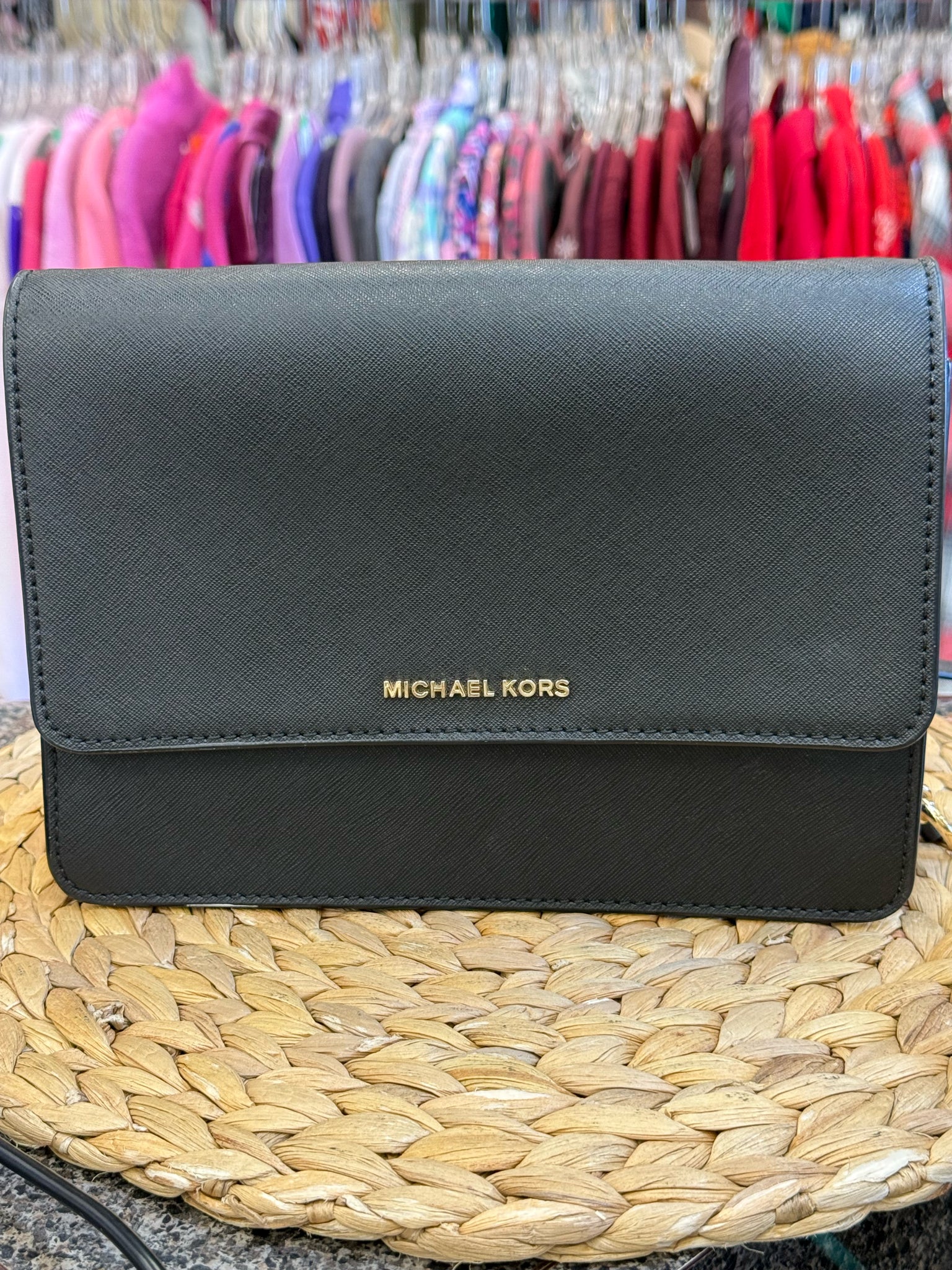 Pre-owned MICHAEL KORS Black Gold Crossbody Designer Purse