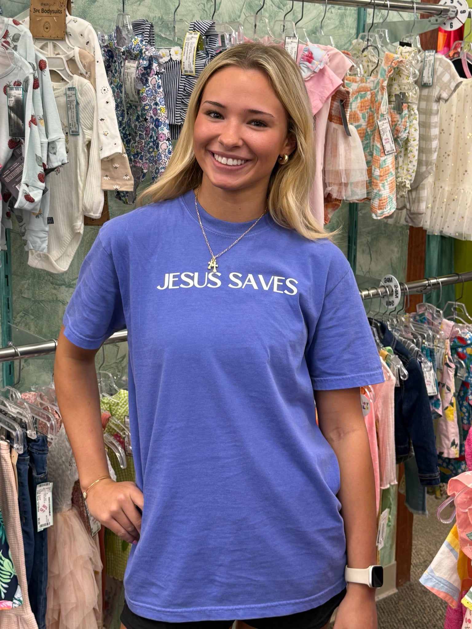 New Faith Life Christian Purple White Trim Size M Short Sleeve Tee