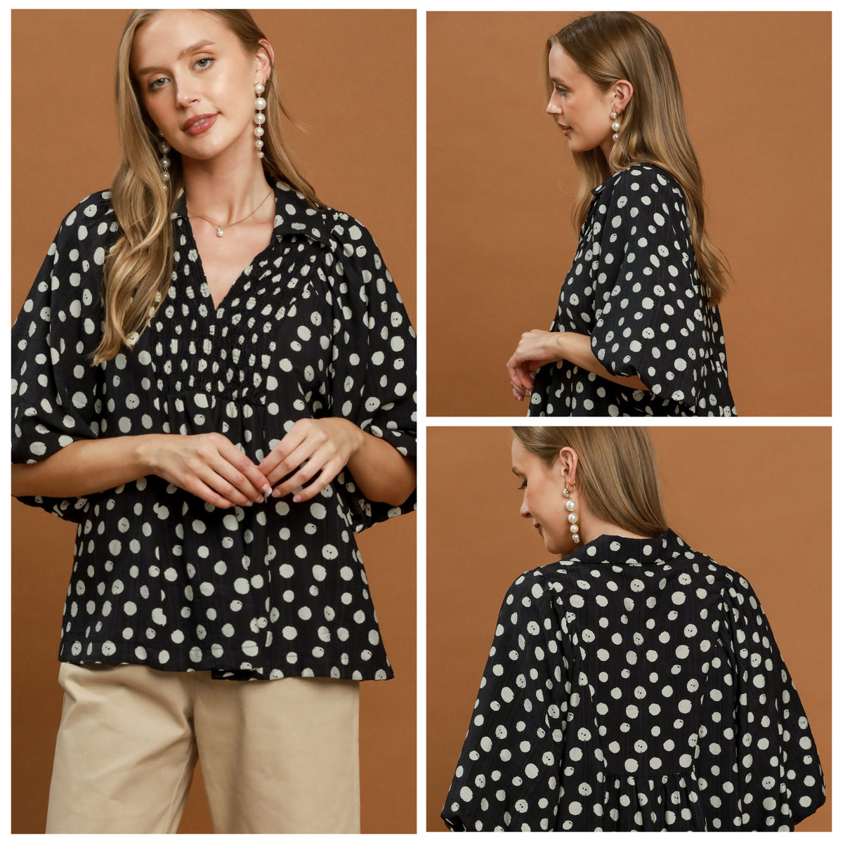 New UMGEE Black polka Size: S Short Sleeve Blouse