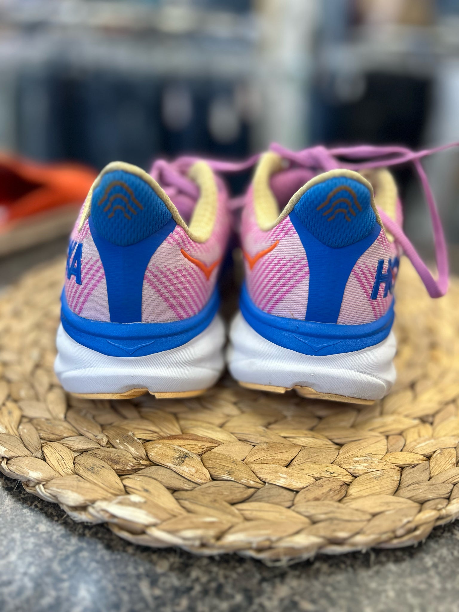 Pre-owned HOKA Pink Blue Trim Size 7.5 Designer Sneaker