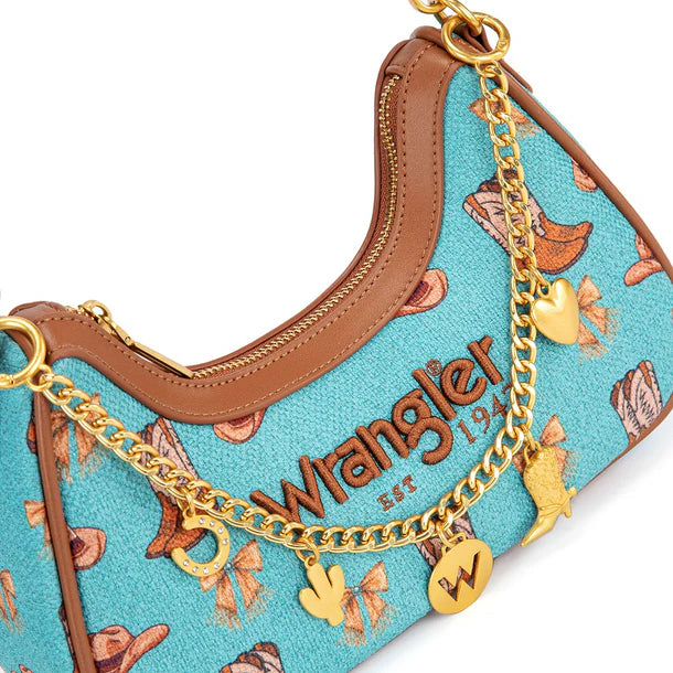 New WRANGLER Turquoise Brown Print S Shoulder Purse