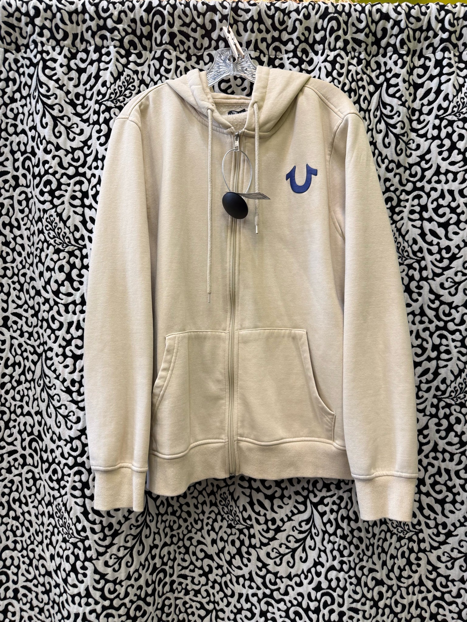 Pre-owned TRUE RELIGION Cream Blue Trim Men Size XL Mens DESIGNER Hoodie