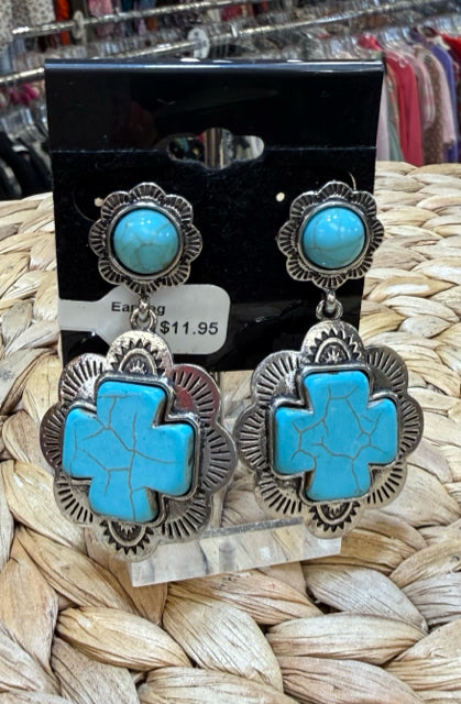 New WESTERN Turquoise Silver Trim Earring
