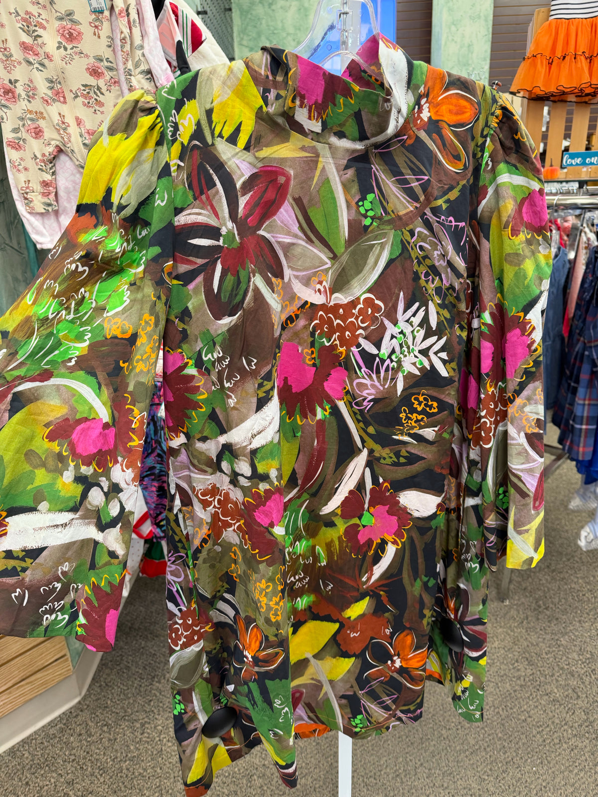 Pre-owned BURU Green Brown Floral Size 8 Quarter Sleeve Dress
