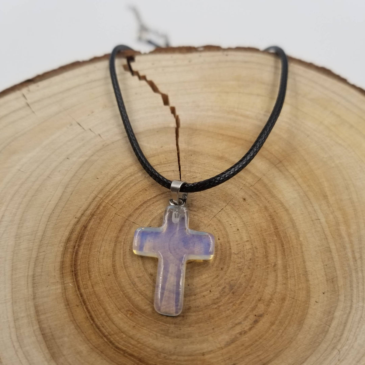 Natural Stone Cross Necklace: Pink
