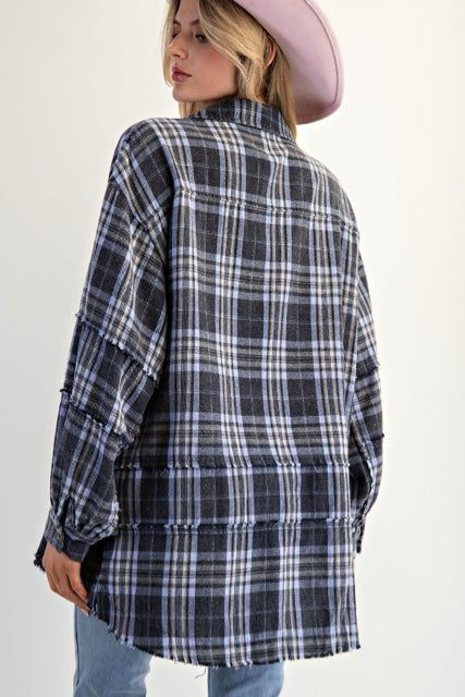 New EASEL Blue plaid Size M/L Long Sleeve Blouse