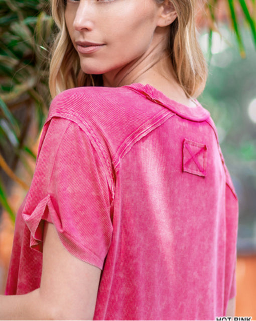 New Zenana Hot pink Size M/L Short Sleeve Blouse