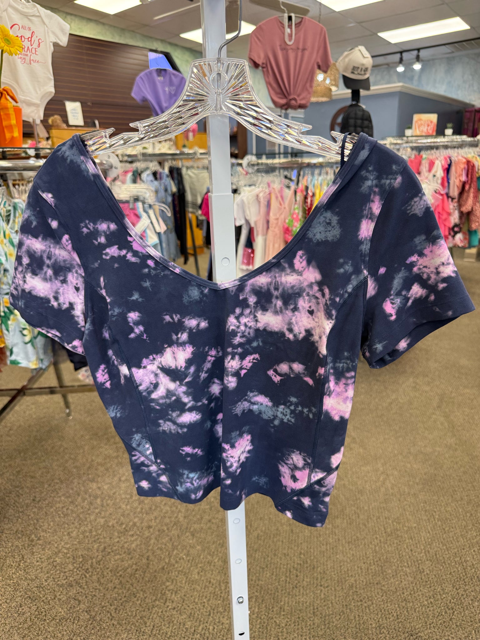 New with Tag Lululemon Navy Lavender Short Sleeve Size: M Designer Blouse