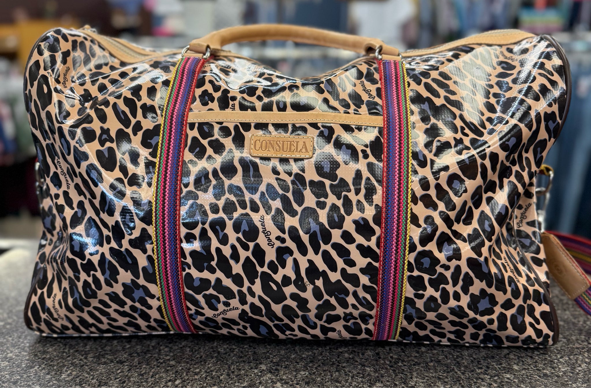 Pre-owned CONSUELA Leopard Tan Duffel Designer Purse