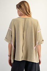New EASEL Sage Pink Trim Size M/L Short Sleeve Blouse