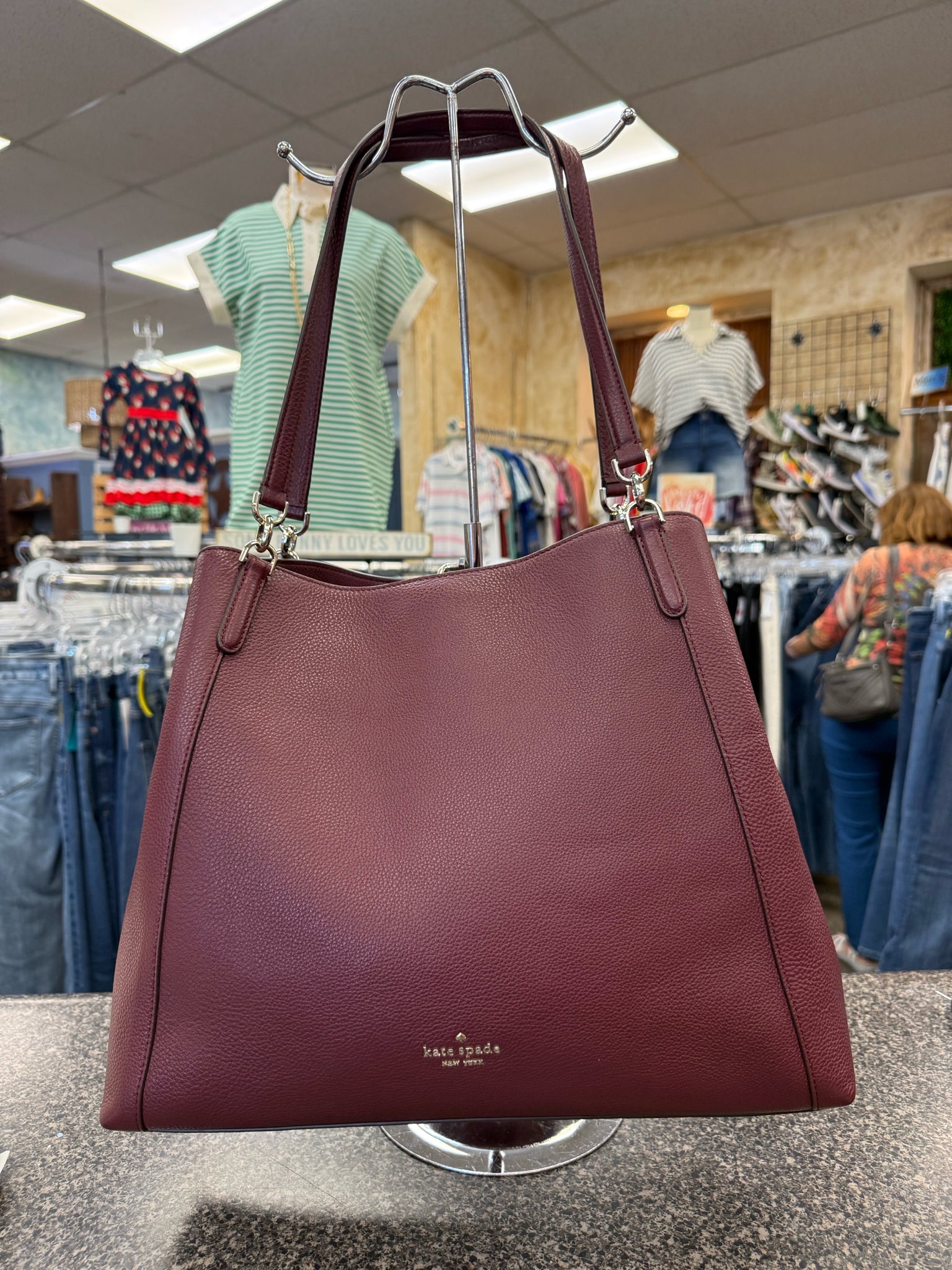 Pre-owned KATE SPADE Maroon Gold Tote Designer Purse