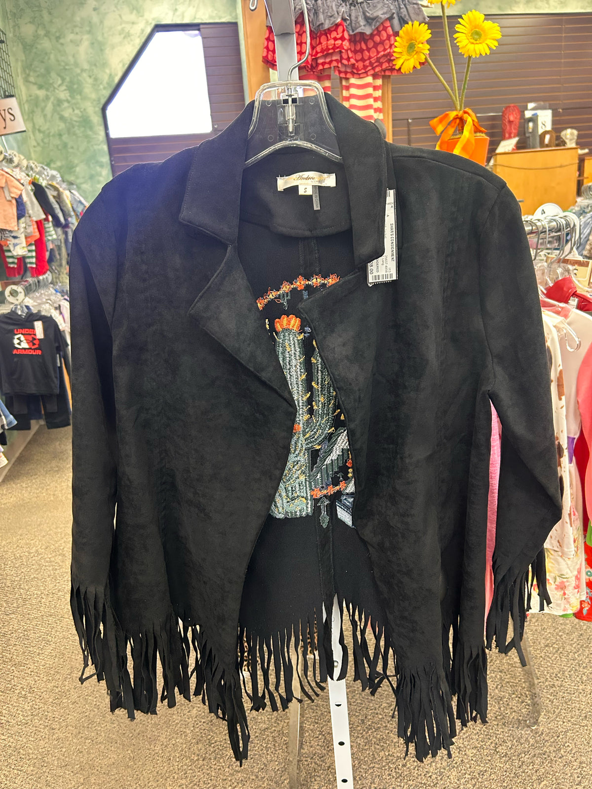 Pre-owned ANDREE Black Green Print Size: S Long Sleeve Light Wt Jacket